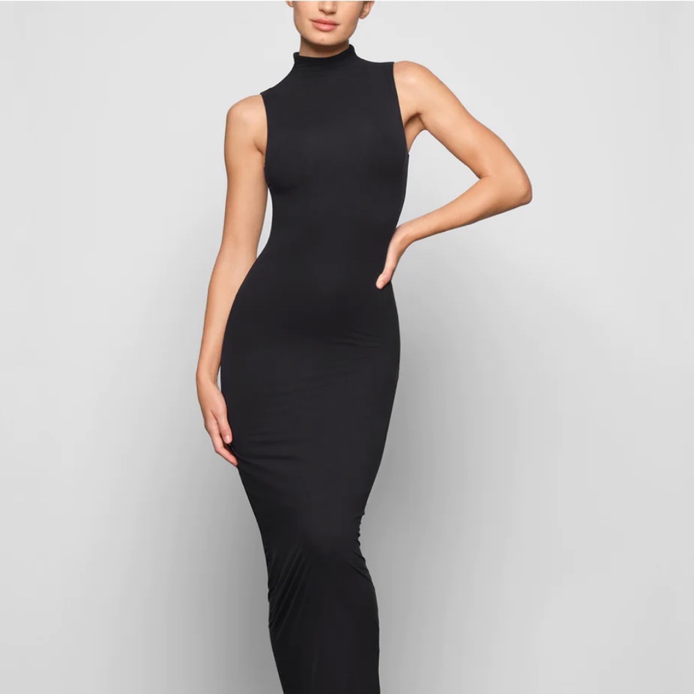 Brand New Skims Black Mock Neck Sleeveless Fits Everyone Dress xs